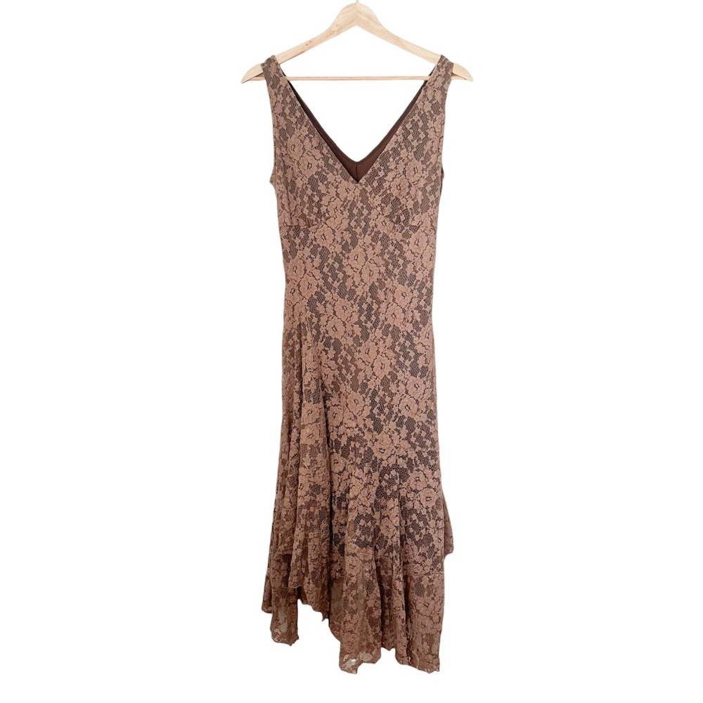 Alexia Admor Lace Taupe Brown Asymmetrical Hem — Size M